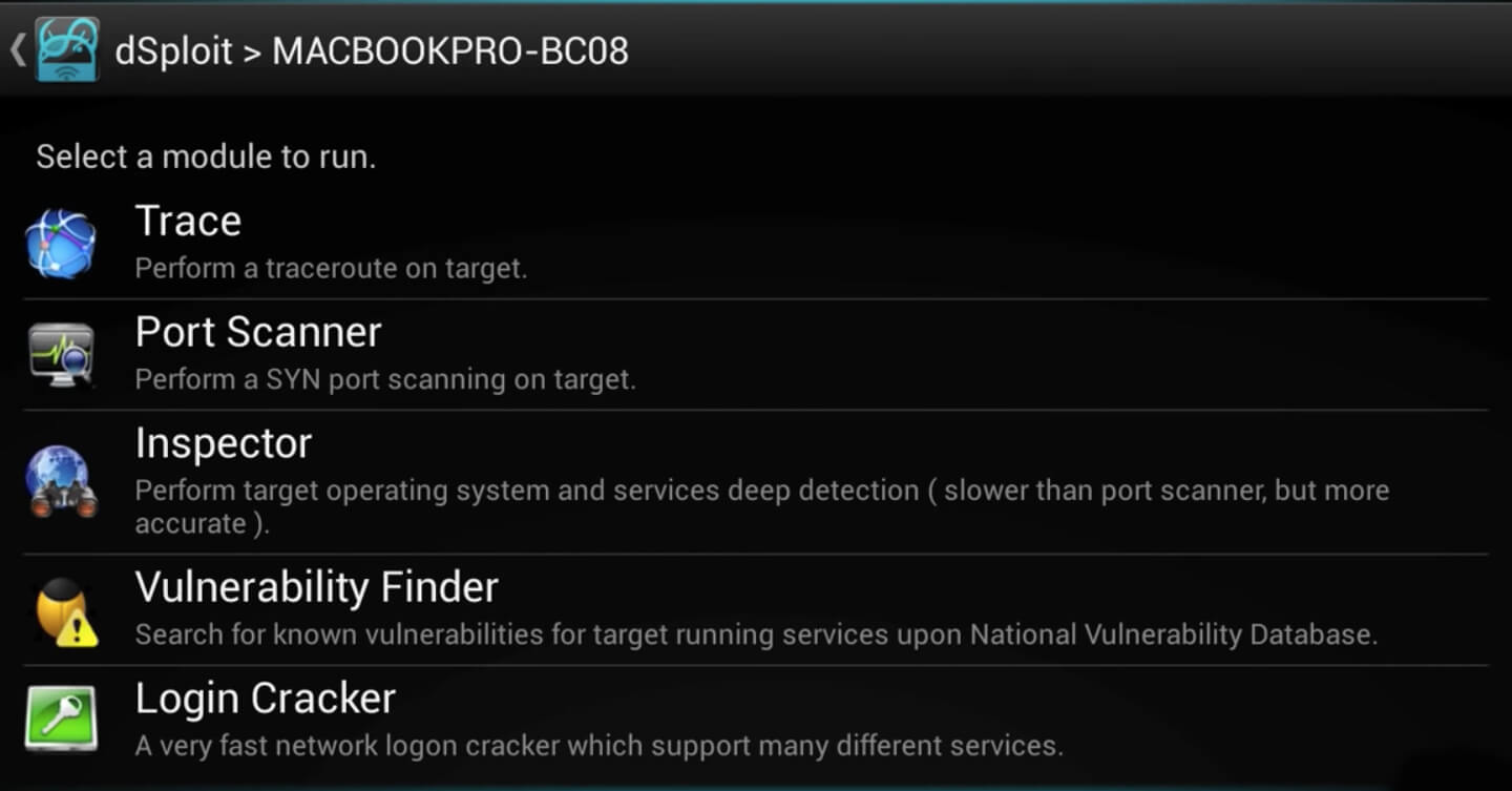 Screenshot dSploit APK v1.0.31b untuk Analisis Jaringan