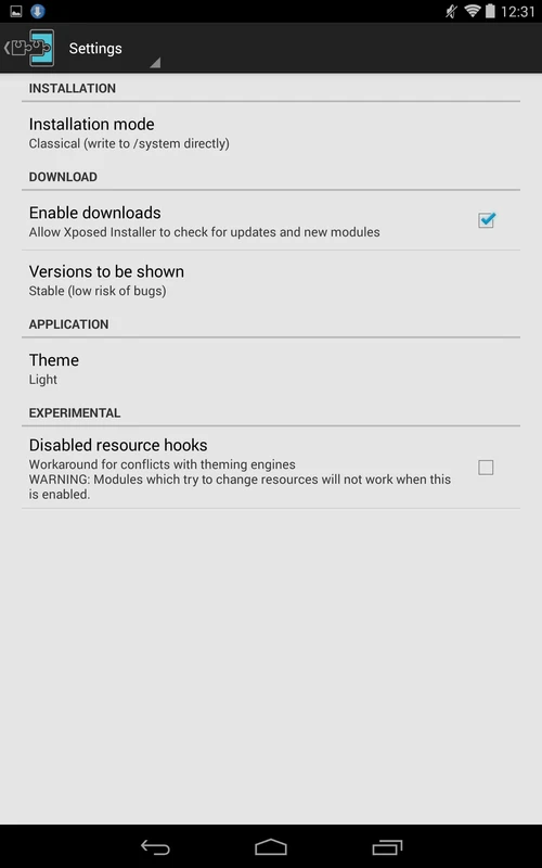 Screenshot Xposed Installer APK